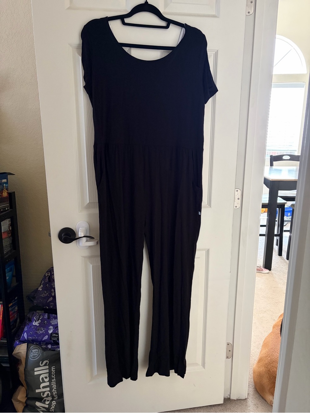 Luxe Black Short-Sleeve Scoop-Neck Jumpsuit